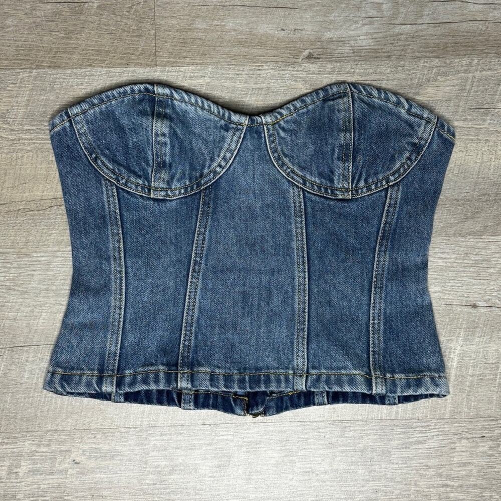 RONNY KOBO Denim Babydoll Blue Jean Corset Bustier Country Cowgirl Sexy y2K